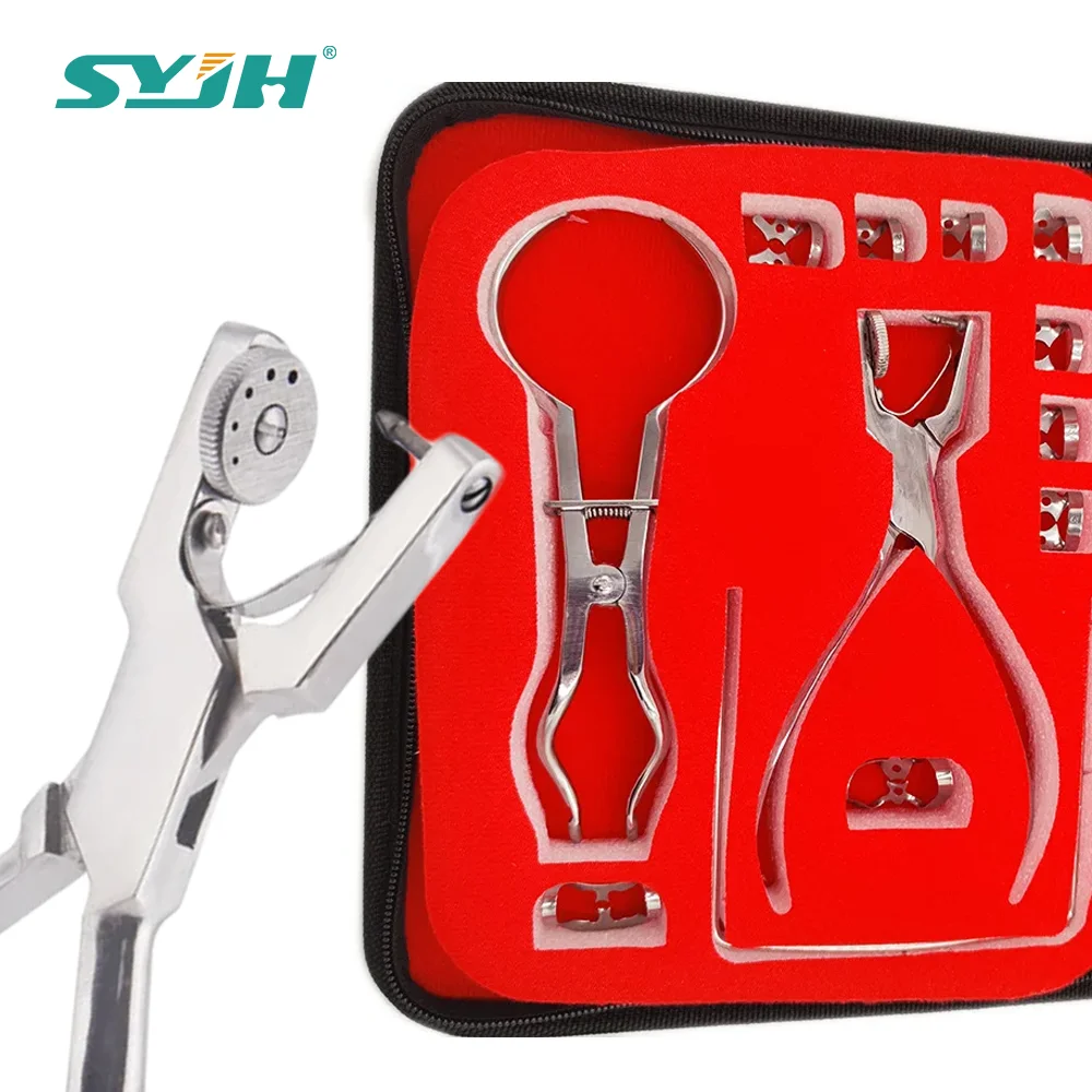 SYJH 12pcs Dental Dam Punch Pliers Kit with Leather Bag Dam Frame Clip Orthodontic Dentist Clinic Lab Instruments Equipment Set