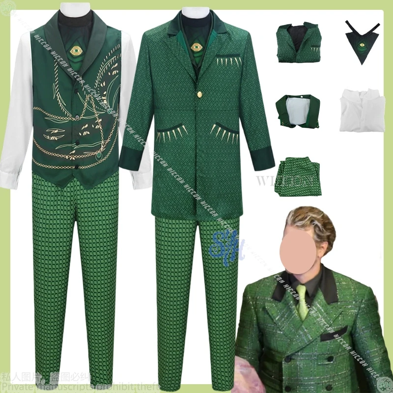 

Anime Wicked Movie Great Wizard Cosplay Costume Green Retro Coat Checkered Pants Goth Gorgeous Halloween Party Suit