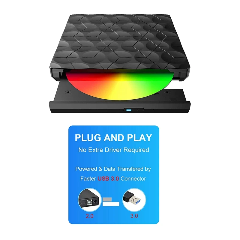 External CD DVD Drive, USB 3.0 Type C DVD Drive Portable CD/DVD-RW/VCD ROM Rewriter Burner, For Laptop Desktop PC