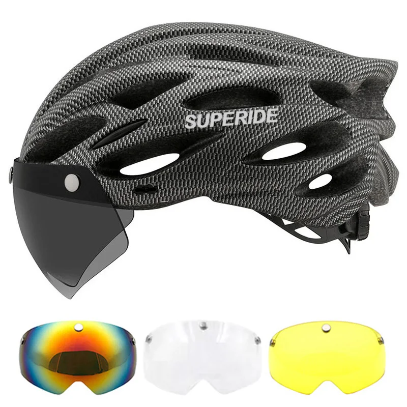 SUPERIDE Ultalight Cycling Helmet with Magnetic Googles & Sun Visor Men Women In-mold Road Bike MTB Bicycle Helmet