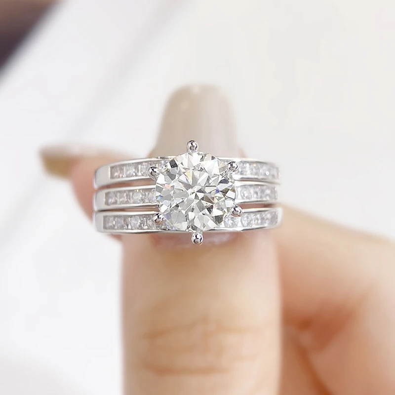 

DWJ 2CT Glittering Certified Moissanite Diamond Ring Set For Women Gift 925 Sterling Silver Hot Sale Wedding Fine Jewelry