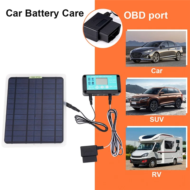 B59A20W Solar Panel 12V 10A Battery Controller Car Charger Outdoor Battery Supply for Vehicle Battery with OBD Plug