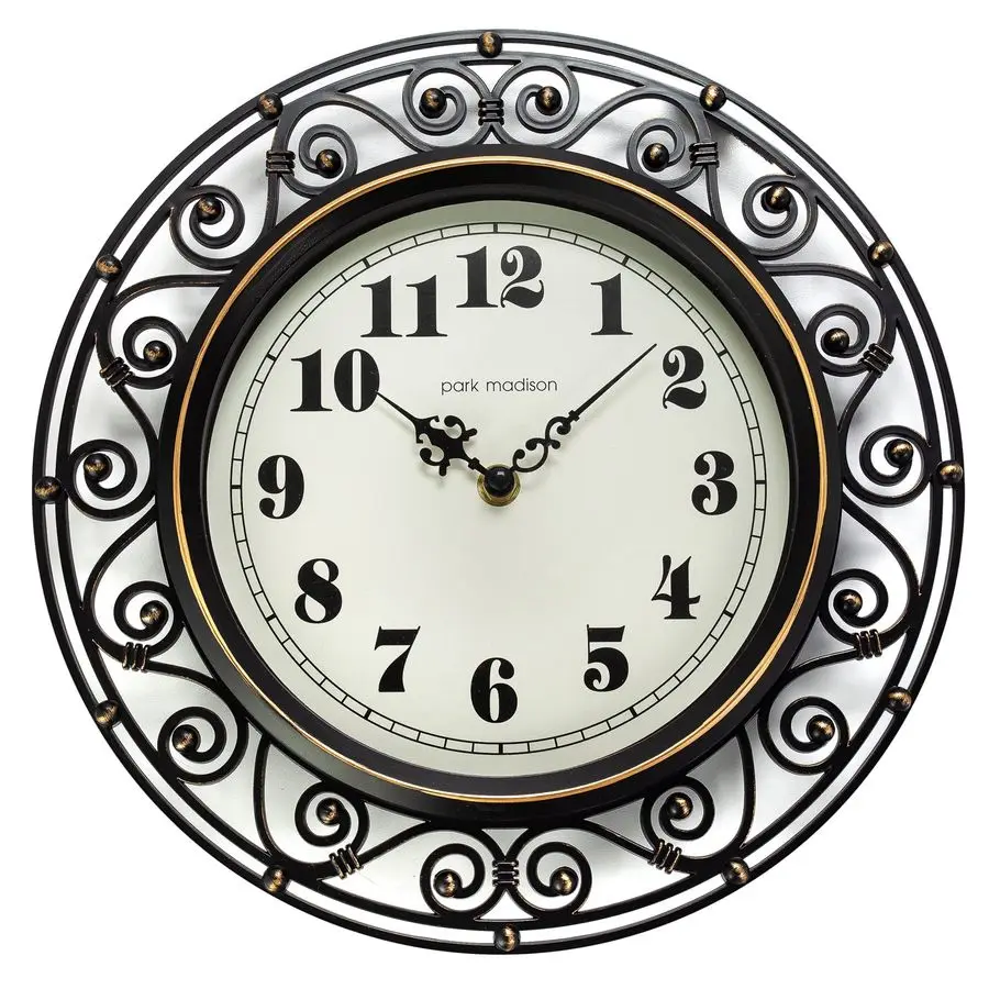 

Decorative Iron Style Wall Clock 12 Inch Silent Battery Operated Vintage Elegant Retro Clocks for Living Room Decor, Kitchen Of