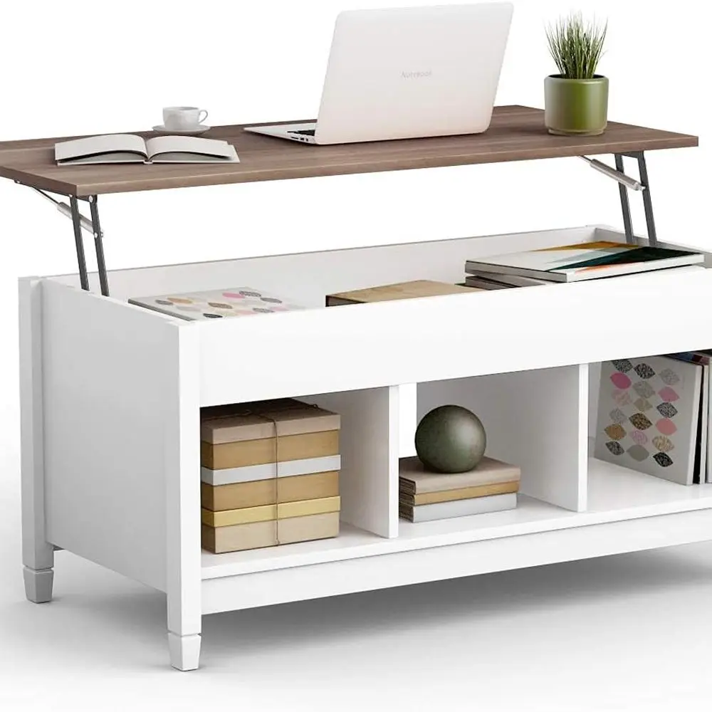 

Современный белый журнальный столик с подъемной столешницей и местом для хранения, идеально подходит для гостиной и офиса