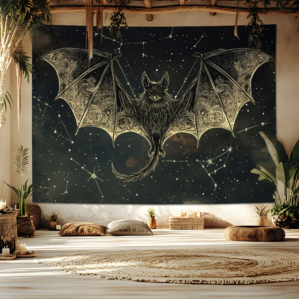 VIKAMA Halloween Gothic Wall Tapestry Retro Gilded Carving Bat Constellation Star Map Dark Night Astrology Witchcraft Party Deco