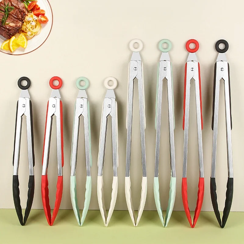 

Силиконовый зажим для еды, зажим для хлеба, стейка, противоожоговые инструменты для барбекю, бытовой пищевой силикононер, зажим для еды 9 дюймов и 12 дюймов