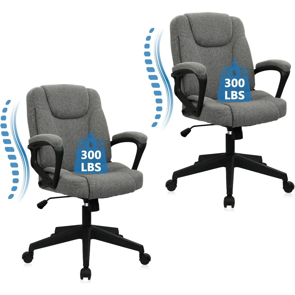 CLATINA Fabric Home Office Chair Upholstered Cloth Ergonomic Swivel Desk Chair with Padded Armrests, Adjustable Height Linen Rol