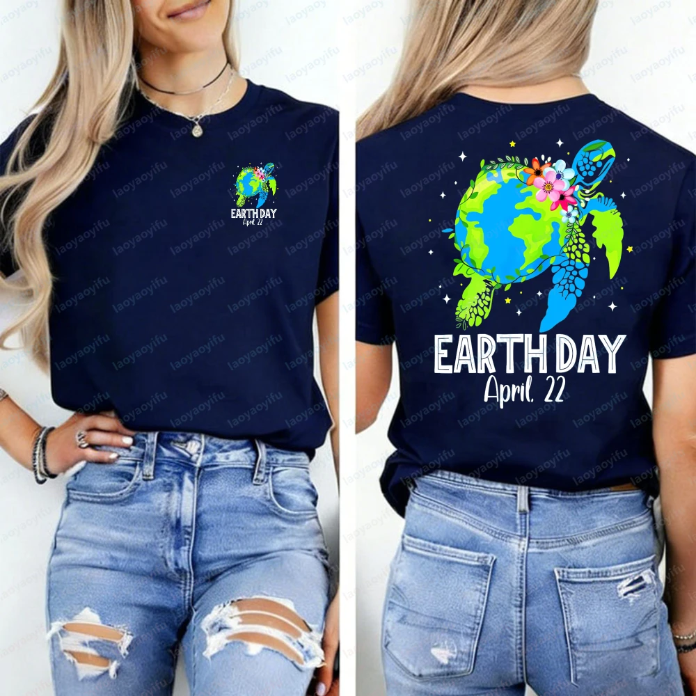 

Earth Day 2025 Shirt Earth Sea Turtle Tee Save The Planet T-Shirt Save The Green Turtle Lover Gift Graphic T Shirts Y2k Clothes
