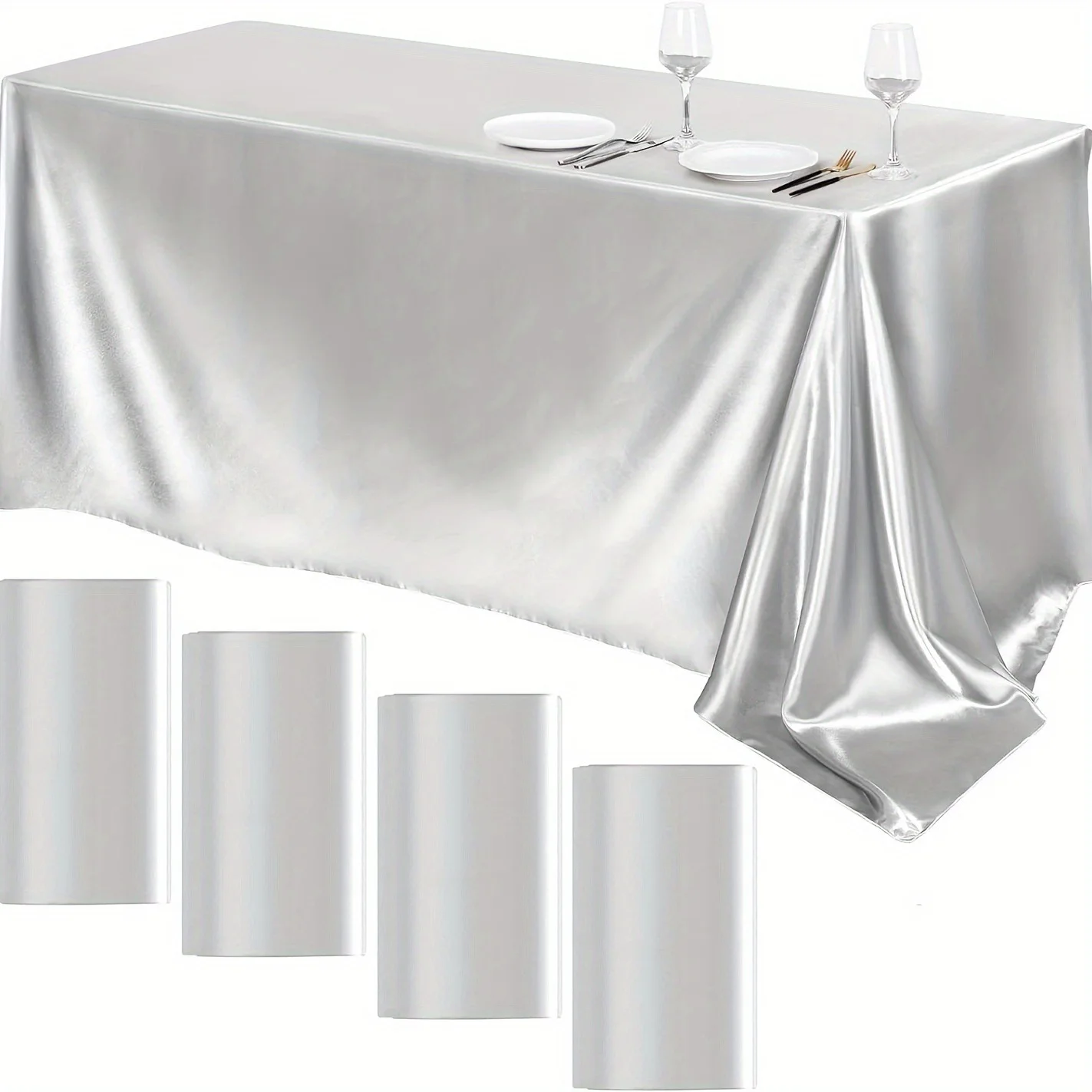 Rectangle Satin Tablecloth Wedding Table Cloth White for Christmas Baby Shower Birthday Events Banquet Decor Home Dining Table