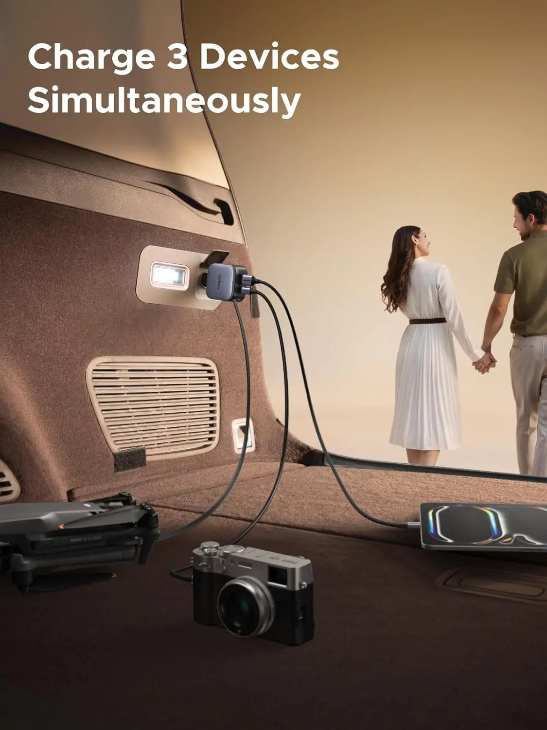 UGREEN 60W 2C1A 접이식 케이블 차량용 충전기, 30W PD USB-C, USB-A, 시거잭 어댑터가 포함된 3포트 고속 충전기