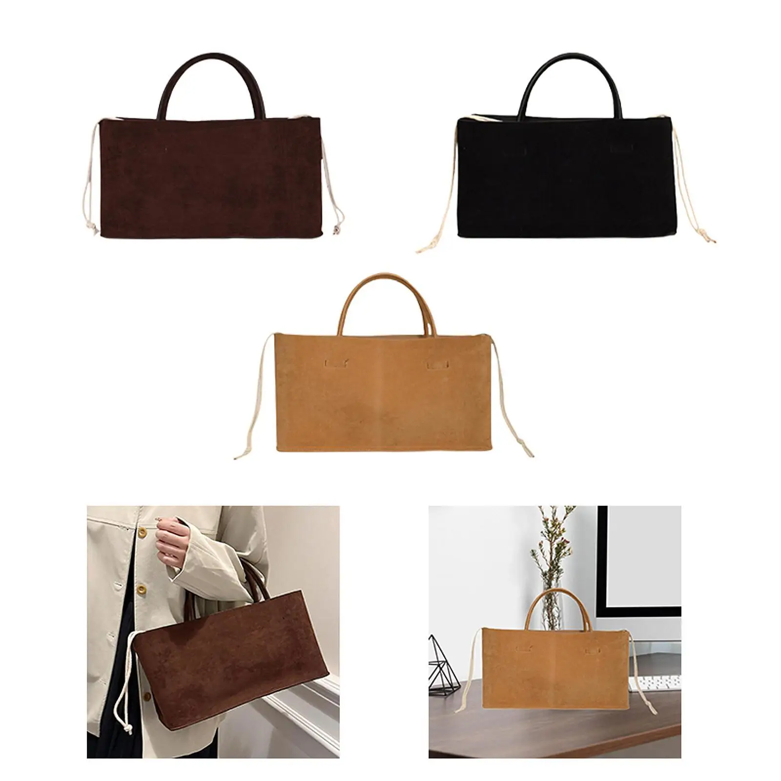 

Womens Suede Tote Bag Trendy Inner Drawstring Pocket Faux Leather