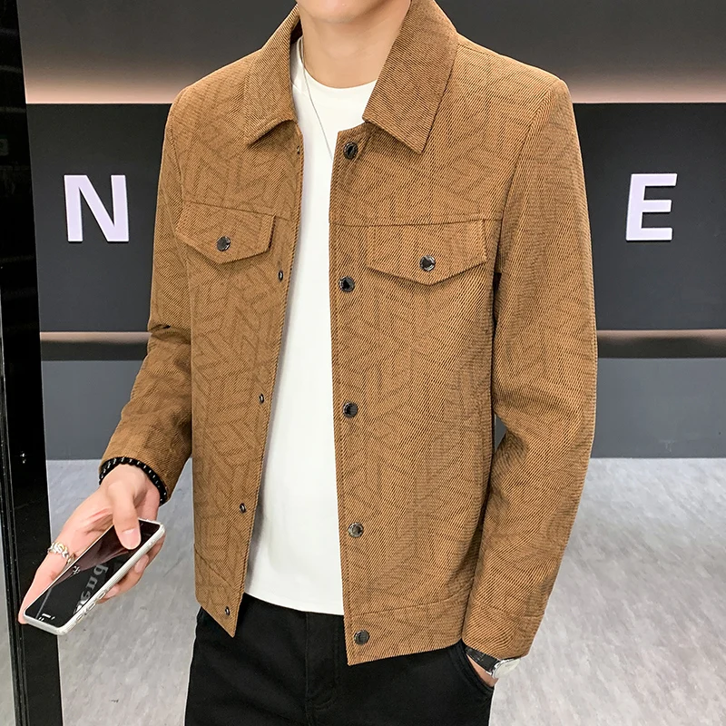 Autumn Winter Fashion Printed Men's Jacket Slim Fit Single Breasted Casual Business Jackets Male Windproof Outdoor Short Coats