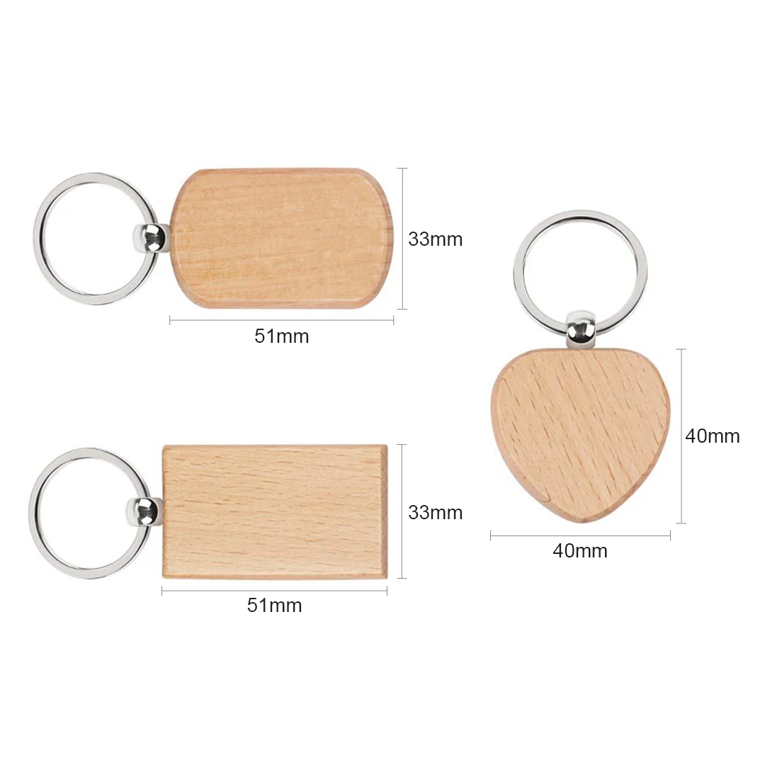 20PCS Unfinished Wood Keychain Blanks Rectangle Heart Oval Shapes DIY Laser Engraving Key Tags Handmade Making Gift Key Rings