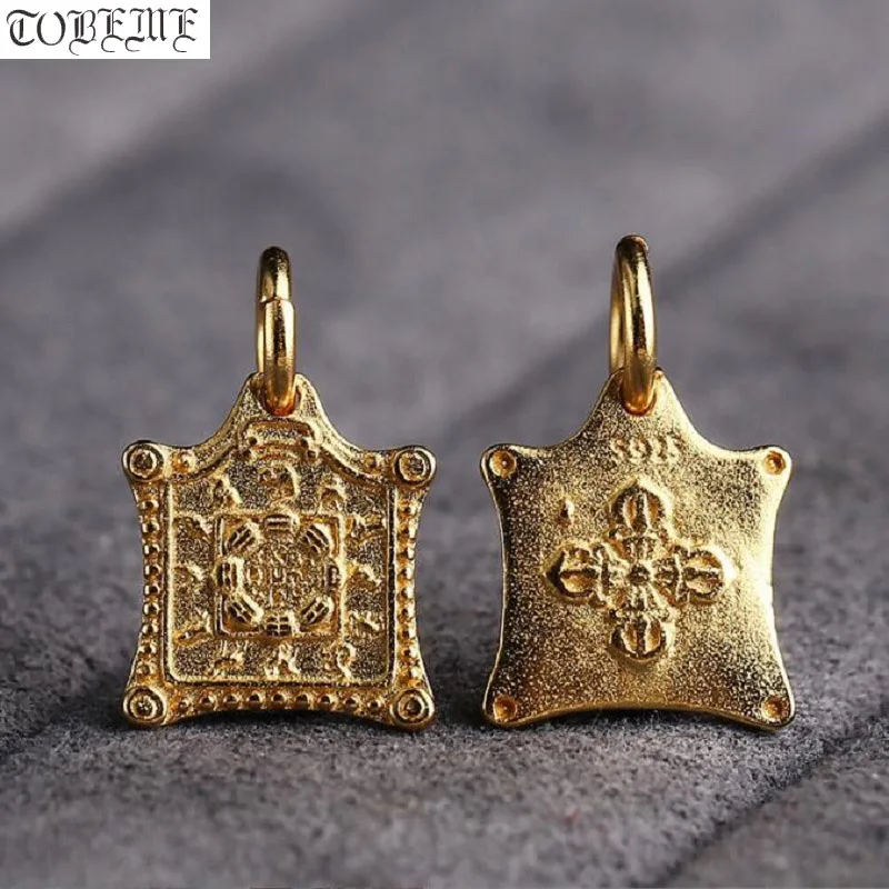 Tibetan Nine Direction Eight Symbols Charm 100% 925 Silver Gold Plated Buddhist Vajra Dorje Amulet