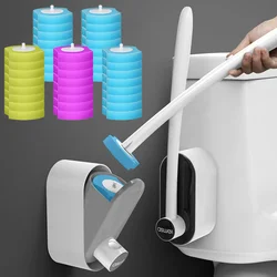 Wall-Mounted Disposable Toilet Brush with Cleaning Liquid Bathroom Cleaning Disposable Brush Head Household Cleaning Tool