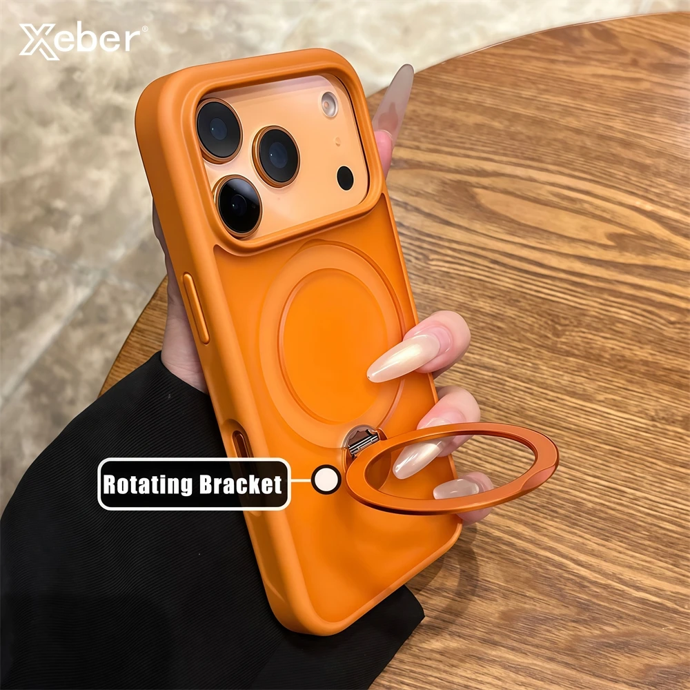 Matte drehbare Halter-TPU-Hülle für iPhone 17, Air 16, 15, 14, 13, 12, Pro Max, für Magsafe Wireless, magnetisch, stoßfest, harte Stoßstangenabdeckung