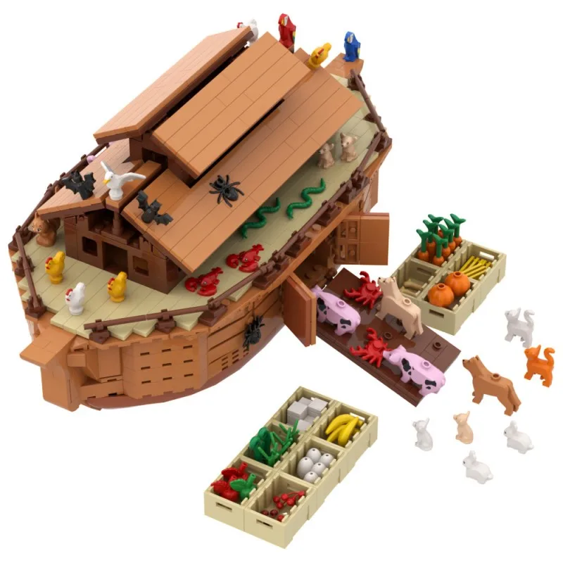 

MOC Noah's Ark Building Blocks Set Medieval Navigation Ship and Cute Mini Animal Model Bricks DIY Assembly Toys Kids Xmas Gift