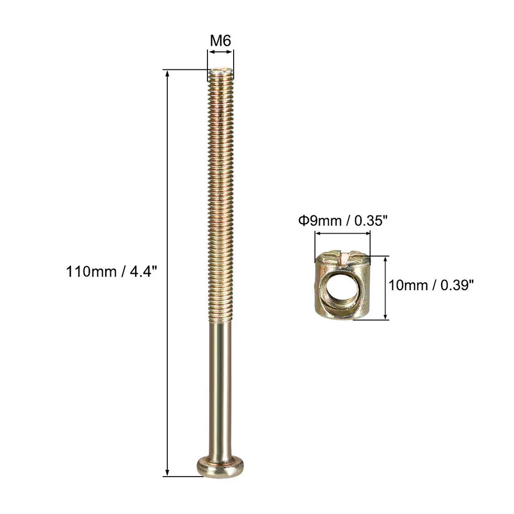 Dowel Nuts Bolts Zinc Plated 0.43*0.1in 0.43*0.1inch 10 Set 10pcs 11 X 2.5mm 4mm Carbon Steel Furniture Hex Head