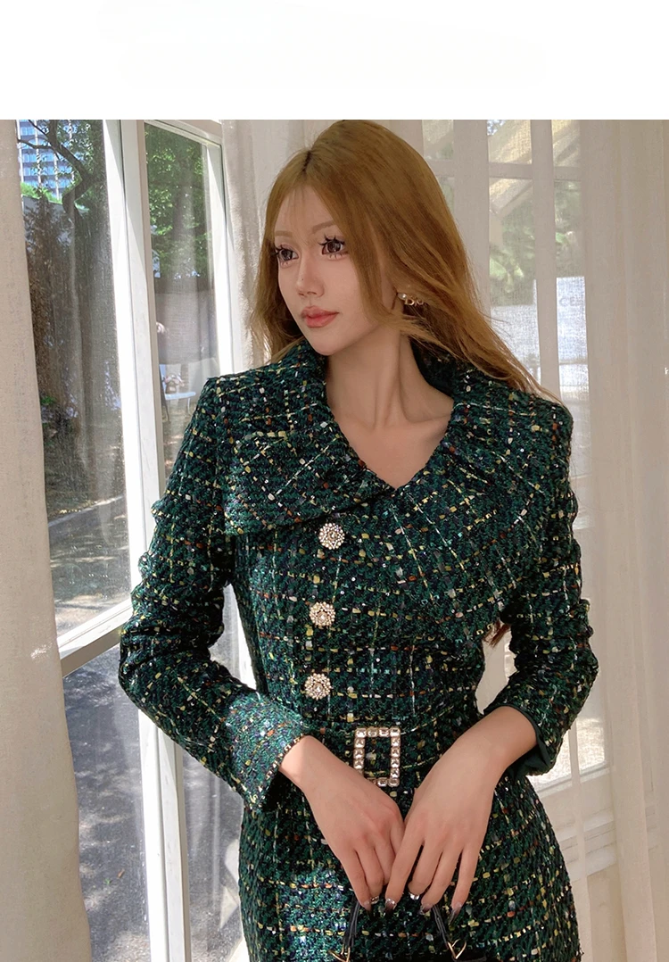 Large Lapel Elegant Tweed Sequins Waist Up semi formal Dress for Women -  AliExpress 320