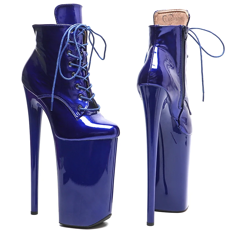 Leecabe  26CM/10inch shiny  Patent PU ankle boot Trend fashion sexy exotic High Heel platform stripper heel Pole Dance boot