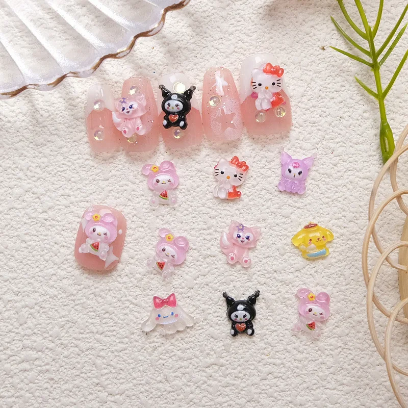 50 Uds. De dijes Kawaii de Hello Kitty para uñas, resina mixta Kawaii Kuromi/Melody/Pochacco, diamantes de imitación, manualidades para uñas DIY, decoración de manicura