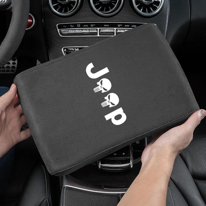 Car Suede Armrest Mat Arm Rest Box Cushion Protection Decoration Pad For Jeep Grand Cherokee Wrangler JK Gladiator Compass