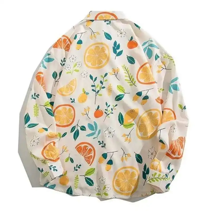 Yellow Lemon Blouse Women Leaf Print Casual Shirts Spring Summer Blusa Unisex Long Sleeve Novelty Oversized Tops Holiday Clothes