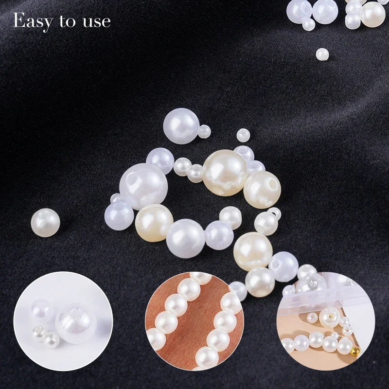 800 قطعة الاصطناعي فو اللؤلؤ الراتنج الخرز عدة حبات اللؤلؤ المستديرة فضفاض سوار اللؤلؤ مع ثقب DIY بها بنفسك الحرفية القلائد والمجوهرات