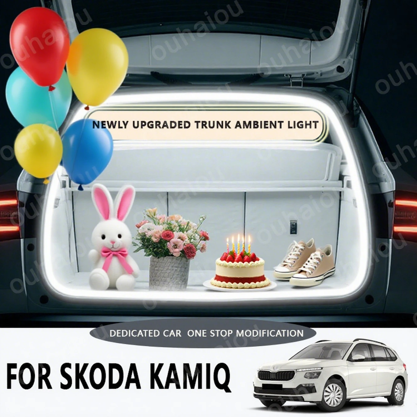 

FOR 2018-2025 SKODA KAMIQ Rear Trunk LED Light Bar Strips Trunk Interior Decorative Lamp Strip Luggage Atmosphere Light