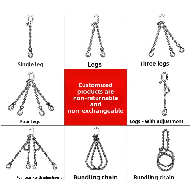 manganese steel lifting chain sling, driving four  ring hoisting iron chain combination sling