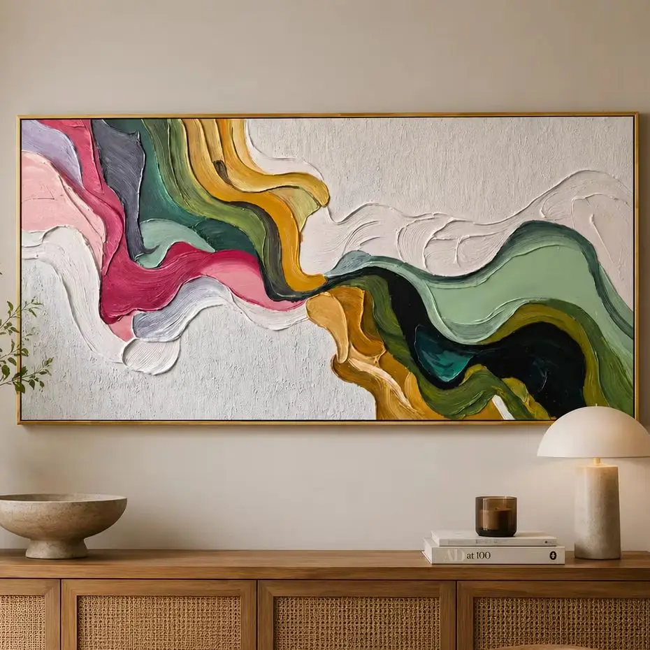 Earth's Veins – Modern Sculptural Texture Abstract Painting | Wabi-Sabi Vintage Green Entryway Wall Art for Bedroom, Living Room