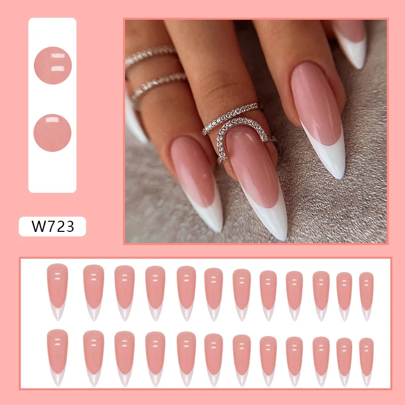 24 Pcs Acrylic Simple Aesthetic Self-adhesive Fake Nails Long French Cheap False Nails 2026 Ready-made Artificial Press on Nails