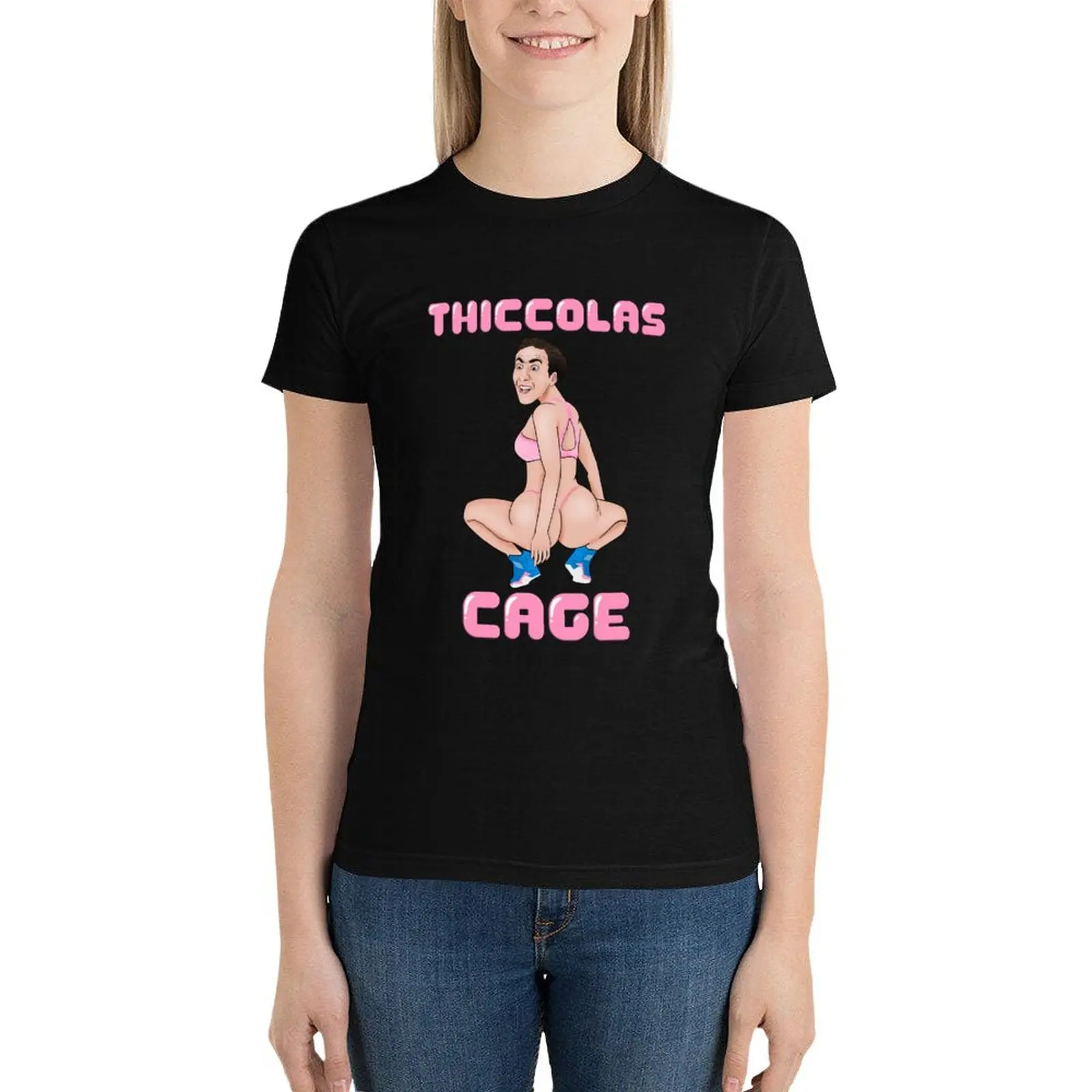 Thiccolas Cage - Dummy Thicc Nicolas Cage Meme T-Shirt oversized cute clothes summer top aesthetic clothes tops Women