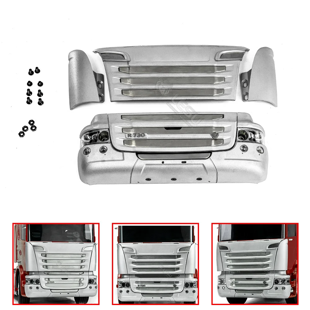 LESU R730 Metal Front Face Net Bumper Sets for 1/14 RC Tractor Truck R470 R620 DIY Model Spare Parts Toy