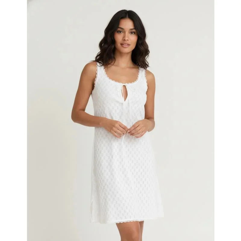 

Women's Summer Breathable Soft Sleep Dress Loose Spaghetti Strap White Lace Trim Nightgown For Home Lounge Sleepwear Night Wear