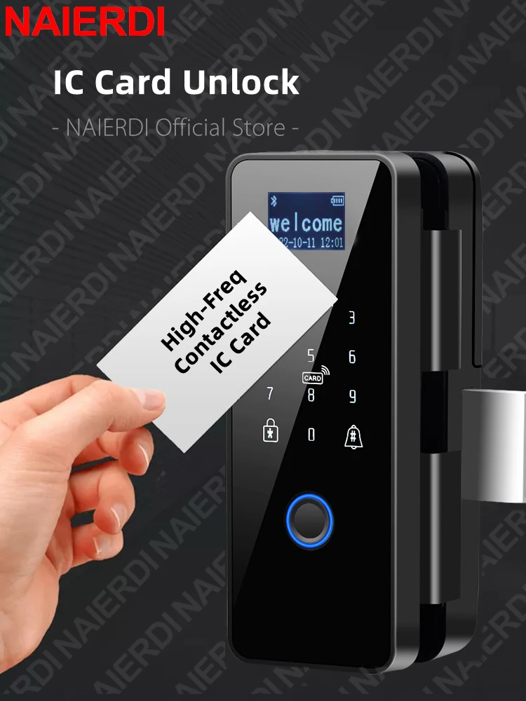 NAIERDI Tuya App Smart Glass Door Lock Bluetooth Fingerprint Password Biometric Keyless Entry Door Handle Security Hardware
