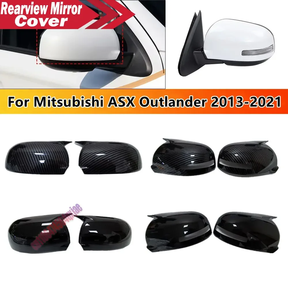 For Mitsubishi ASX Outlander 2013-2021 ABS Car Rearview Side Mirror Cover Wing Cap Exterior Door Housing Trim Adhesive Sticker