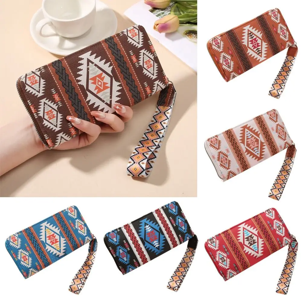 

Bohemian Style Long Wallet Multi Card Slots Large Capacity Card Holder PU Leather Waterproof Coin Purse