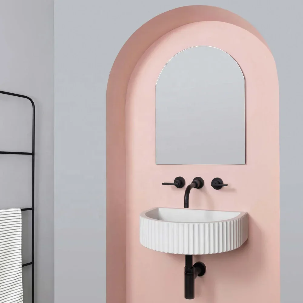 Fashion Handmade Bathroom Design Wall Hung Basin Concrete Pink Sinks Counter Basin Lavabo