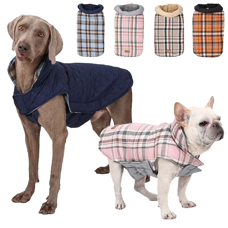 

Dog Clothes Waterproof Checked Soft Quilted Coat Reversible Dog Jacket Winter for Small Large Dogs Warm Pet Vest French Bulldog