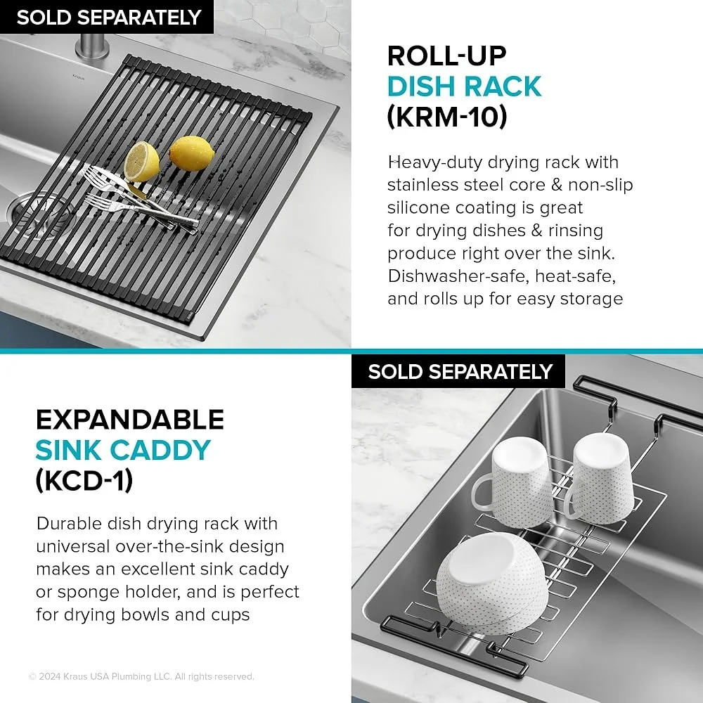 Drop In Stainless Steel Kitchen Sink 33 Inch Single Bowl 18 Gauge Durable Easy Drain Installation Kit Protective Grid Strainer