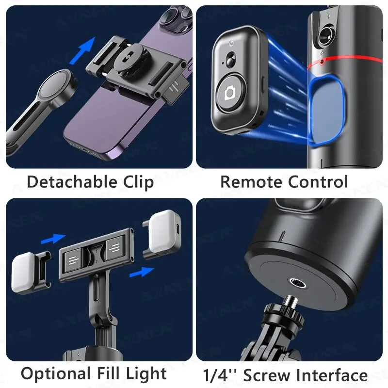 AXNEN-Follow-up Gimbal Estabilizador, Monopod Desktop Tracking, remoto para fotografia Tiktok Live, Rotação 360, Novo, 2023