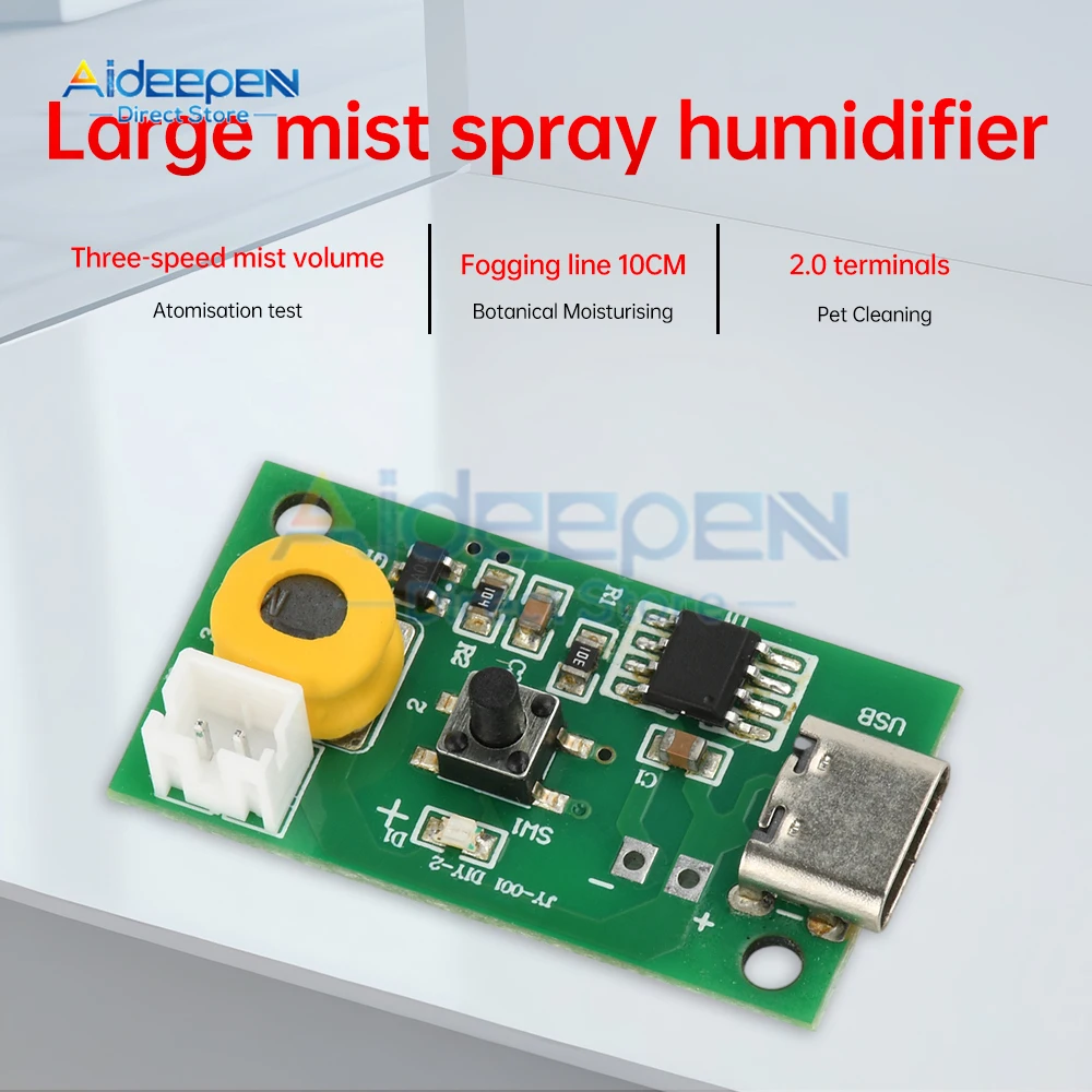 Módulo humidificador en aerosol ajustable de 3 velocidades, tablero de Control de atomización, nebulizador ultrasónico DIY, interfaz de TYPE-C DC 5V 1,5-2W