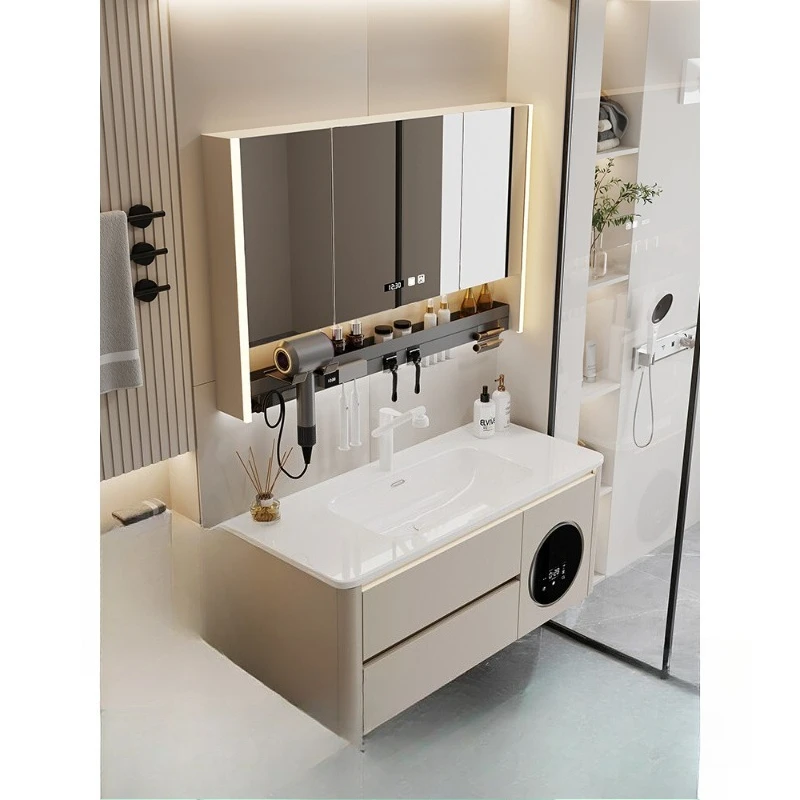 

integrated bathroom cabinet with small washing machine ceramic wash basin toilet multi-functional rounded corner wash table