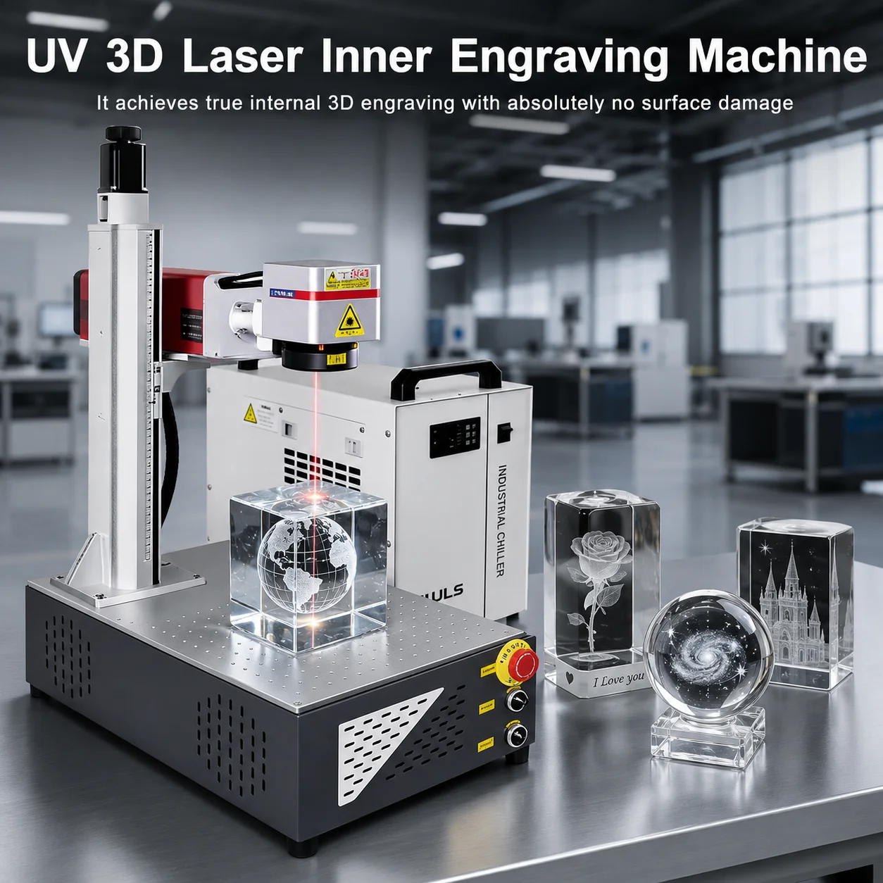 3D UV 5W Crystal Inner Engraving Machine 355nm Laser Marker for Glass Acrylic Surface and Inside Engraving High Precision