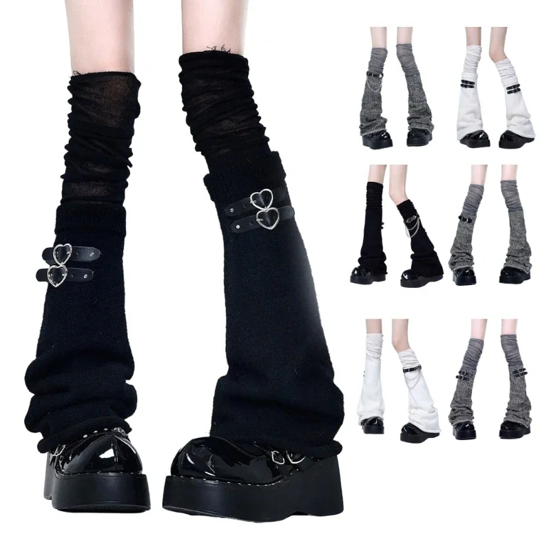 

Fashionable Punk Buckled Belt Leg Warmers Layering Over Knee Socks Foot Covers