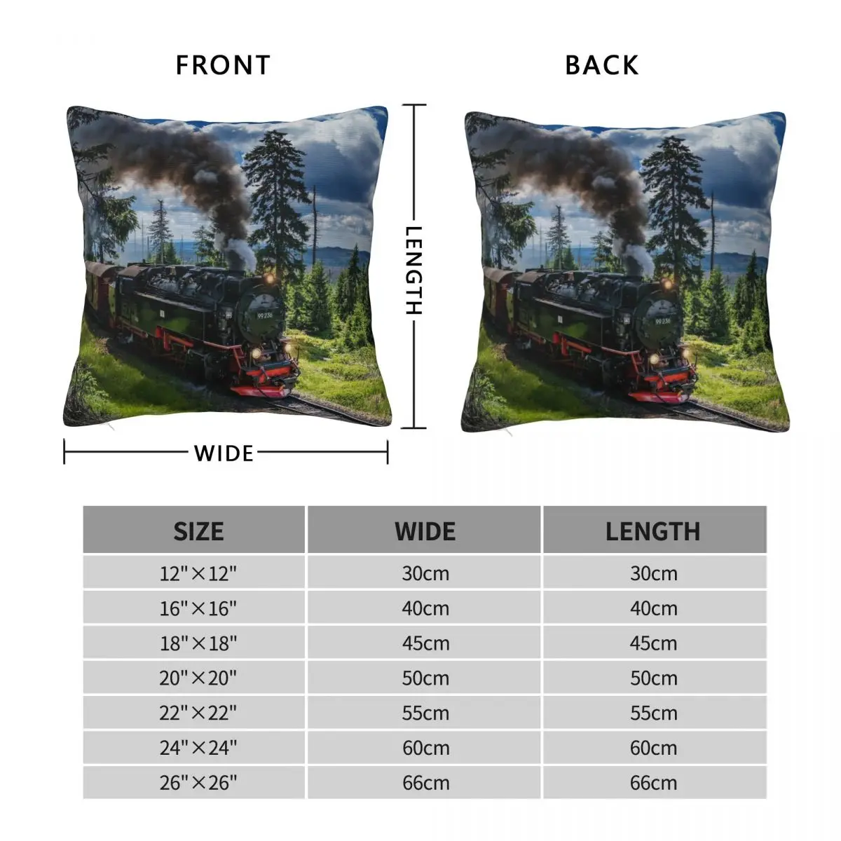 Steam Locomotive Harz Narrow Gauge Square Pillowcase Polyester Linen Velvet Creative Zip Decor Pillow Case Car Cushion Cover