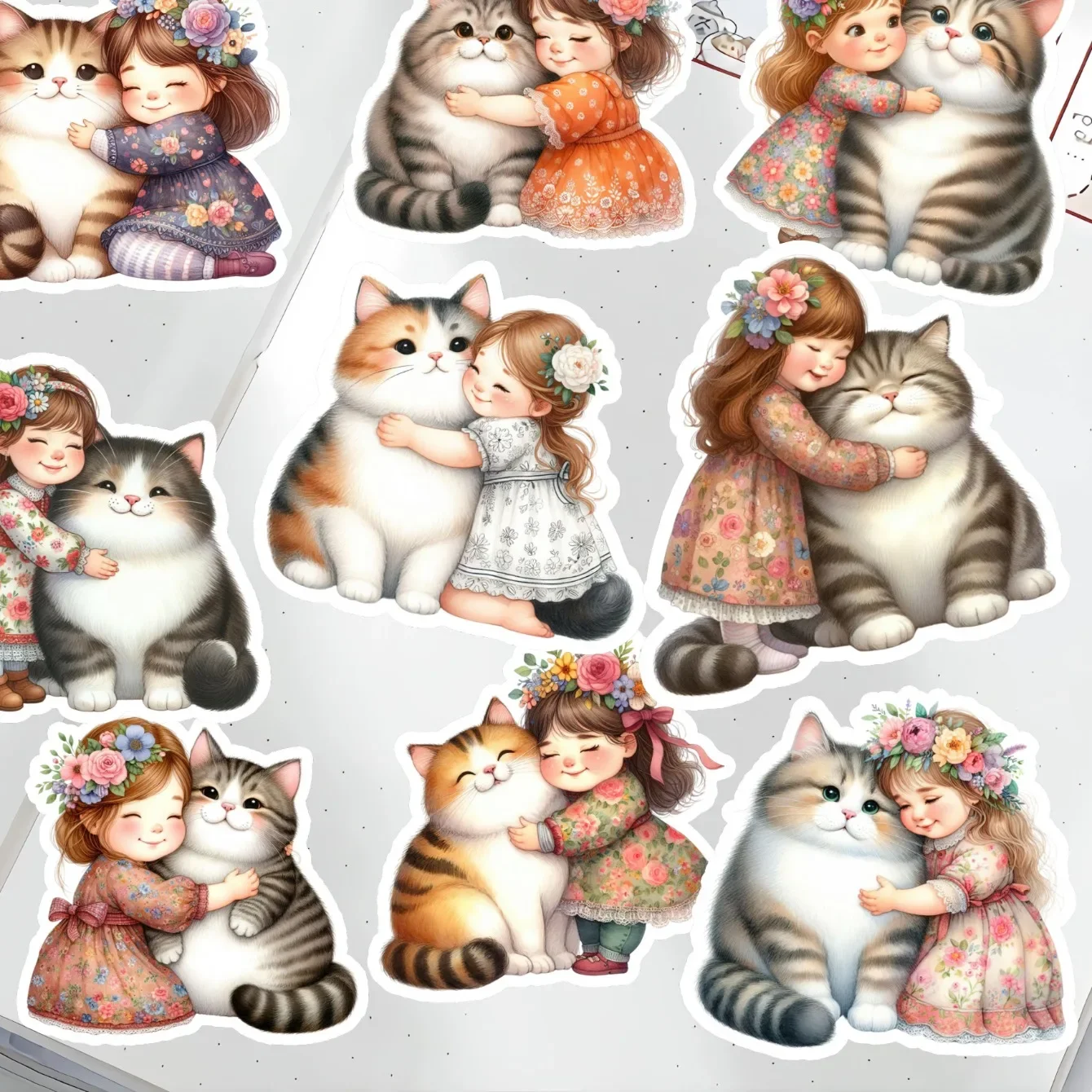 

Cute Watercolor girl holding a big cat Stickers Scrapbooking /Decorative/DIY Craft Photo Album Journal Decor Album Diary Label