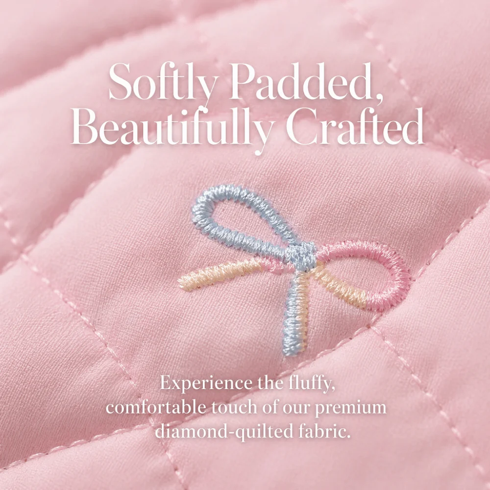 Kawaii Quilted Makeup Bag Bow Embroidery Large Capacity Storage Pouch Cosmetic Bag Home&Travel