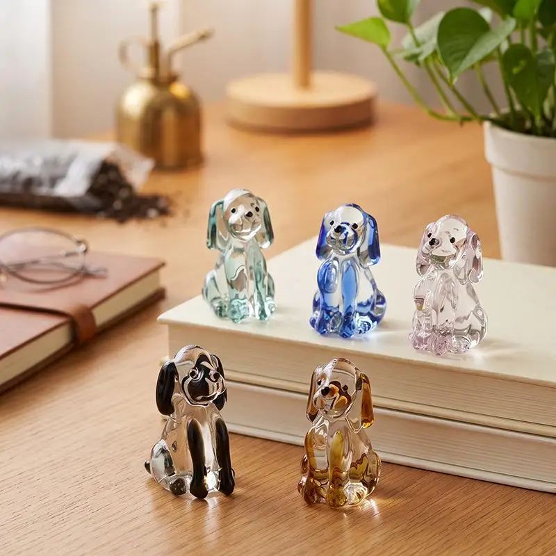 Mini Handmade Glass Dog Figurine Clear Art Animal Ornament Cute Desktop Decor for Home Office Living Room Gift for Pet Lovers